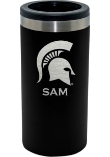 Black Michigan State Spartans Personalized Laser Etched 12oz Slim Can Coolie