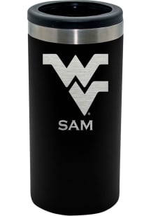Black Wisconsin Badgers Personalized Laser Etched 12oz Slim Can Stainless Steel Coolie