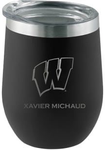 Black Wisconsin Badgers Personalized Laser Etched 12oz Stemless Wine Tumbler