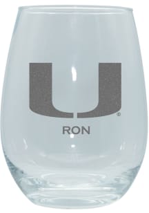 Miami Hurricanes Personalized Laser Etched 15oz Stemless Wine Glass