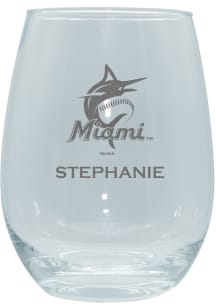 Miami Marlins Personalized Laser Etched 15oz Stemless Wine Glass