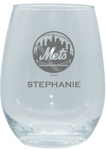 New York Mets Personalized Laser Etched 15oz Stemless Wine Glass