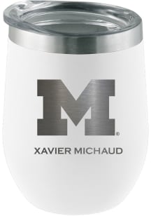 White Michigan Wolverines Personalized Laser Etched 12oz Stemless Wine Tumbler