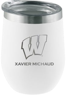 White Wisconsin Badgers Personalized Laser Etched 12oz Stemless Wine Tumbler