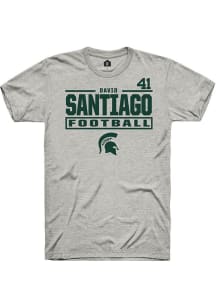David Santiago Rally Mens Ash Michigan State Spartans NIL Stacked Box Player T Shirt