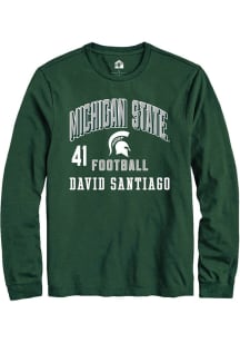 David Santiago Mens Green Michigan State Spartans NIL Arch Logo Long Sleeve Player T Shirt
