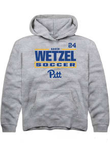 Gavin Wetzel Rally Youth Grey Pitt Panthers NIL Stacked Box Long Sleeve Player Hoodie