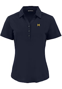 Cutter and Buck Michigan Wolverines Womens Blue Vault Forge Eco Polo Short Sleeve Polo Shirt