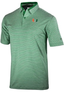 Columbia Miami Hurricanes Mens Green Heat Seal Golden Hills Short Sleeve Polo