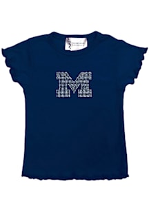 Michigan Wolverines Girls Navy Blue Lettuce Edge Short Sleeve Fashion T-Shirt