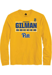 Jackson Gilman Mens Gold Pitt Panthers NIL Stacked Box Long Sleeve Player T Shirt