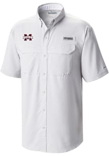 Columbia Mississippi State Bulldogs Mens White Heat Seal Low Drag Offshore Short Sleeve Dress Shir..
