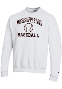 Champion Mississippi State Bulldogs Mens White Baseball Powerblend Long Sleeve Crew Sweatshirt