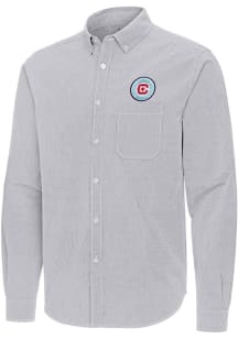 Antigua Chicago Fire Mens Ash Porter Long Sleeve Dress Shirt