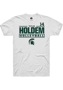 Taylah Holdem Rally Mens White Michigan State Spartans NIL Stacked Box Player T Shirt