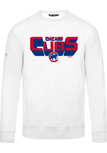 Levelwear Chicago Cubs Mens White Zane Retro 3D Long Sleeve Crew Sweatshirt