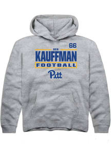 Ben Kauffman Rally Youth Grey Pitt Panthers NIL Stacked Box Long Sleeve Player Hoodie