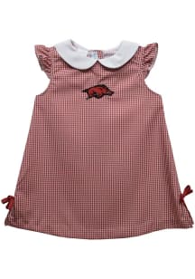 Vive La Fete Arkansas Razorbacks Baby Girls Cardinal Gingham Short Sleeve Dress