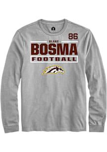 Blake Bosma Western Michigan Broncos Grey Football NIL Stacked Box Long Sleeve Player T Shirt