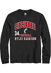 Myles Harrison Cincinnati Bearcats Black Football NIL Arch Logo Long Sleeve Player T Shirt