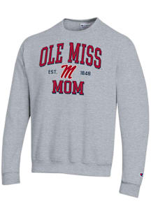 Champion Ole Miss Rebels Mens Grey EST Date Mom Powerblend Long Sleeve Crew Sweatshirt