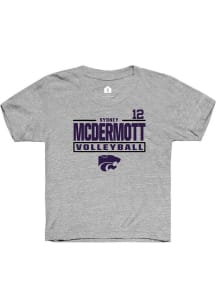 Sydney McDermott Youth Grey K-State Wildcats NIL Stacked Box Short Sleeve Player T-Shirt