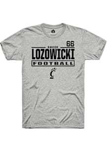 Xavier Lozowicki Cincinnati Bearcats Ash Football NIL Stacked Box Short Sleeve Player T Shirt