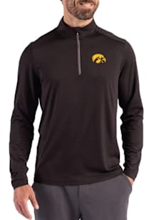 Cutter and Buck Iowa Hawkeyes Mens Black Coastline Long Sleeve Qtr Zip Pullover