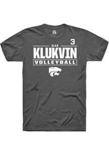 Alex Klukvin Rally Mens Dark Grey K-State Wildcats NIL Stacked Box Player T Shirt