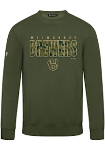 Levelwear Milwaukee Brewers Mens Olive Zane Protect Long Sleeve Crew Sweatshirt