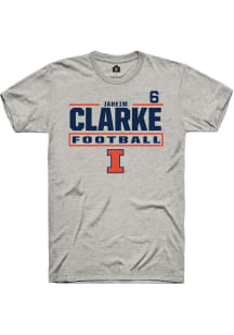 Jaheim Clarke Rally Mens Ash Illinois Fighting Illini NIL Stacked Box Player T Shirt