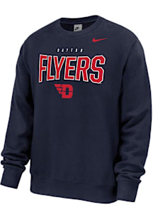 Nike Dayton Flyers Mens Navy Blue Club Fleece Arch Mascot Long Sleeve Crew Sweatshirt