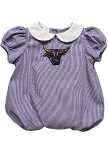 Vive La Fete Minnesota State Mankato Mavericks Baby Purple Gingham Collar Short Sleeve One Piece