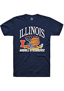 Andrej Stojakovic Illinois Fighting Illini Navy Blue NIL Name Number Net Short Sleeve Player T Shi..