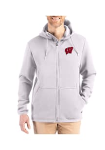 Mens Wisconsin Badgers Grey Cutter and Buck Epic Comfort Full Zip Light Weight Jacket