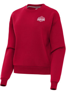 Womens Ohio State Buckeyes Red Antigua 2024 Football National Champions Victory Crew Sweatshirt