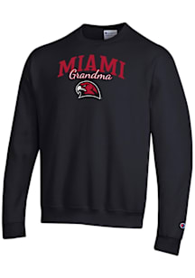 Champion Miami RedHawks Mens Black Grandma Script Powerblend Long Sleeve Crew Sweatshirt