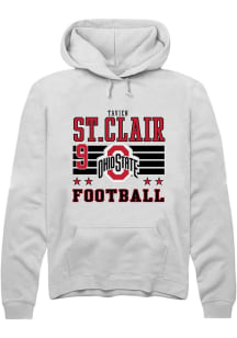 Tavien St. Clair Rally Mens White Ohio State Buckeyes NIL Striped Hooded Sweatshirt
