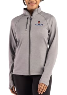 Womens Illinois Fighting Illini Graphite Cutter and Buck Peshastin Long Sleeve Full Zip Jacket