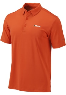Columbia Miami Hurricanes Mens Orange Heat Seal Omni Wick Drive Short Sleeve Polo