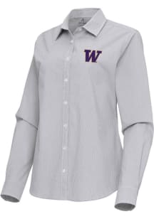 Womens Washington Huskies Ash Antigua Porter Long Sleeve Dress Shirt