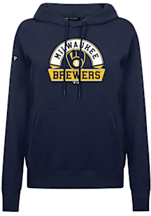Levelwear Milwaukee Brewers Womens Navy Blue Adorn Banner Arch Hooded Sweatshirt