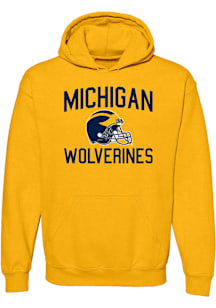 Michigan Wolverines Mens Yellow Arch Name Helmet Long Sleeve Hoodie