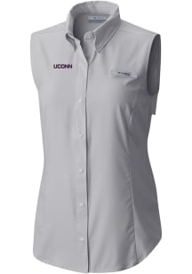 Columbia UConn Huskies Womens Grey Heat Seal Omni Wick Tamiami Polo Shirt