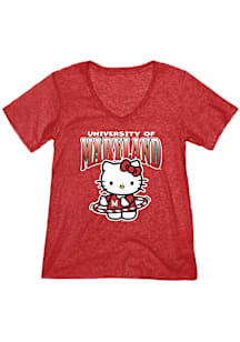 Blue 84 Maryland Terrapins Womens Red Hello Hoops Short Sleeve T-Shirt