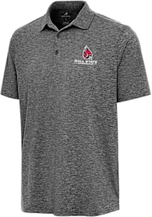 Antigua Ball State Cardinals Mens Black Par 3 Short Sleeve Polo