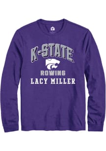 Lacy Miller Mens Purple K-State Wildcats NIL Arch Logo Long Sleeve Player T Shirt
