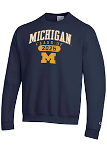 Champion Michigan Wolverines Mens Navy Blue Class of 2025 Pill Powerblend Long Sleeve Crew Sweatsh..