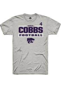 Daniel Cobbs Rally Mens Ash K-State Wildcats NIL Stacked Box Player T Shirt