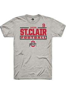 Tavien St. Clair Ash Ohio State Buckeyes NIL Stacked Box Short Sleeve T Shirt